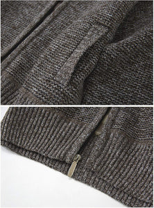 Men's Melange Coffee Knitted Regular Fit Full Zip Cardigan Sweater