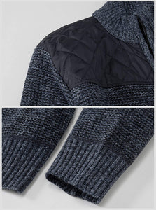 Men's Melange Blue Knitted Regular Fit Full Zip Cardigan Sweater