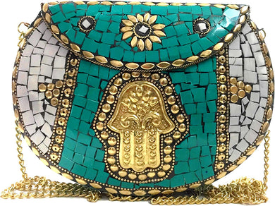 Indian Green Turquoise Mosaic Vintage Style Chain Purse