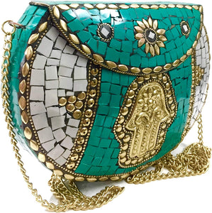 Indian Green Turquoise Mosaic Vintage Style Chain Purse