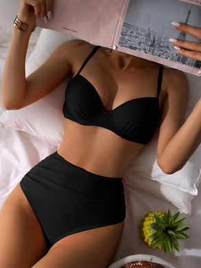 Padded Black Push up High Waisted Two Piece Swimsuit