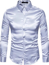 Load image into Gallery viewer, Men&#39;s Light Gray Shiny Satin Long Sleeve Dress Shirt