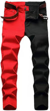 Load image into Gallery viewer, Men&#39;s Red and Black Stretchy Slim Fit Jeans Denim Pants