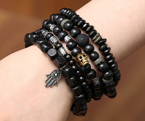 Ollie Hand of Fatima Hemp Cord Wood Beads Wristbands Bracelet