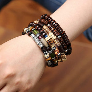 Bohemian Hemp Cord Wood Beads Wristbands Bracelet