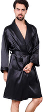 Load image into Gallery viewer, Men&#39;s Black w/Gold Print Satin Dragon Silk Long Sleeve Robe