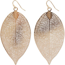 Load image into Gallery viewer, Vintage-Style Gold-Tone Leaf Filigree Cutout Dangle Earrings