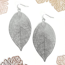 Load image into Gallery viewer, Vintage-Style Silver-Tone Leaf  Filigree Cutout Dangle Earrings