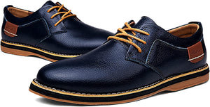 Classic Navy Blue Genuine Cow Leather Men's Dress Shoes