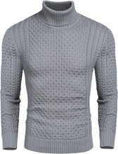 Load image into Gallery viewer, Men&#39;s Honeycomb Knit Pattern Yellow Pullover Turtleneck Sweater