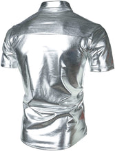Load image into Gallery viewer, Men&#39;s Metallic Silver Short Sleeve Button Up Shirt