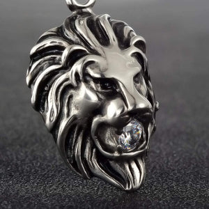 Cornerstone View Silver Black  Stainless Steel Men's Necklace Lion Pendant