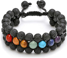 Load image into Gallery viewer, 7 Chakras Obsidian Lava Rock Stones Healing Crystals Bracelet