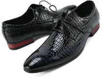 Load image into Gallery viewer, Men&#39;s Crocodile Print Black Leather Oxford Dress Shoes