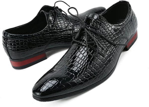 Men's Crocodile Print Black Leather Oxford Dress Shoes