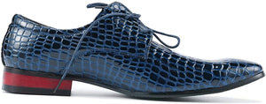 Men's Crocodile Print Blue Leather Oxford Dress Shoes