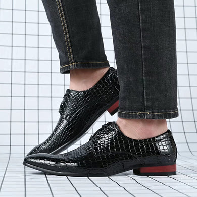 Men's Crocodile Print Black Leather Oxford Dress Shoes
