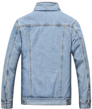 Load image into Gallery viewer, Men&#39;s Light Blue Fleece Jean Winter Cotton Sherpa Lined Denim Trucker Jacket