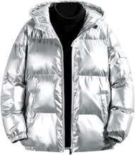 Load image into Gallery viewer, Men&#39;s Metallic Silver Shiny Hooded Long Sleeve Jacket