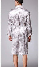 Load image into Gallery viewer, Men&#39;s Blue Satin Kimono Silk Long Sleeve Robe
