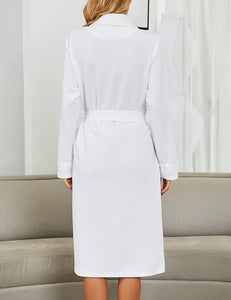 Kimono White Waffle Knit Knee Length Women's Robe