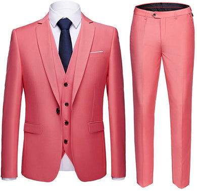 Barcello 3pc Men's Coral Pink Blazer Tie Pants Suit Set