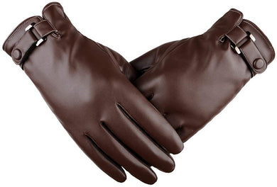 Men's Winter Autumn Brown PU Leather  Velvet Touch Gloves
