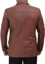Load image into Gallery viewer, Men&#39;s Leather Blazer Brown Sports Lambskin Button Closure Coat