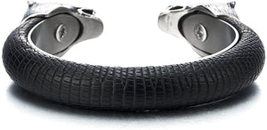 DezignStyler Silver Black Adjustable Wolf Head Open Cuff Bangle Bracelet