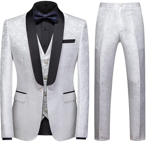 Men's Artistic Silver 3pc Paisley Suits Set