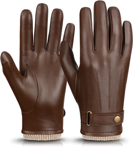 Fashion Brown Nappa Leather Warm Cashmere Glove
