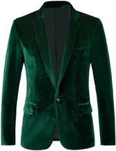 Load image into Gallery viewer, Men&#39;s Fashion Velvet Green Slim Fit Long Sleeve Blazer Jacket