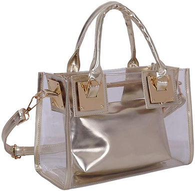 Gold Clear PVC Transparent Satchel Handbag Purse