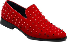 Load image into Gallery viewer, Men&#39;s Red Velvet Rhinestone Studded Designer Shoes