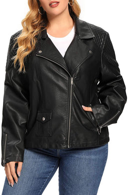 Plus Size Faux Leather Black Fashion Moto Biker Jacket