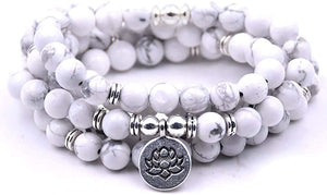 Emma Howlite Natural Beads With Lotus Charm