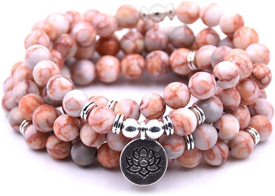 Emma Red Line Agate Natural Beads With Lotus Charm