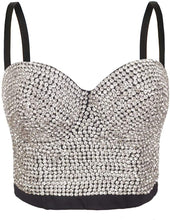 Load image into Gallery viewer, Glittery Push Up Bustier Silver Rhinestones Club Party Crop Top