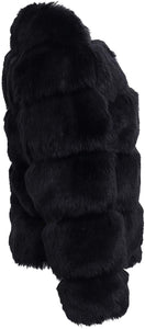 Luxury Winter Warm Black Faux Fur Short Open Jacket