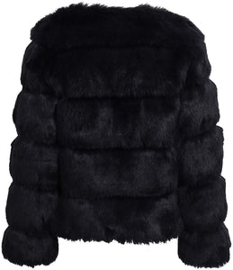 Luxury Winter Warm Black Faux Fur Short Open Jacket