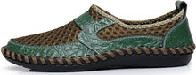 Load image into Gallery viewer, Men&#39;s Brown/Green Honeycomb Leather Loafers