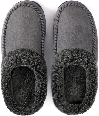 Men's Dark Grey Suede Foamy Fleece Lining Slippers