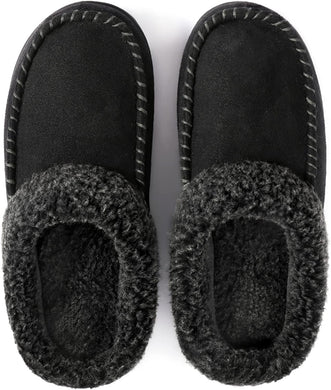 Men's Black Suede Foamy Fleece Lining Slippers
