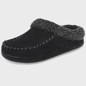 Men's Black Suede Foamy Fleece Lining Slippers