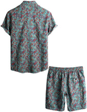 Load image into Gallery viewer, Men&#39;s Paisley Teal Printed Short Sleeve Shirt &amp; Shorts Set