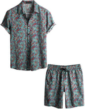 Load image into Gallery viewer, Men&#39;s Paisley Teal Printed Short Sleeve Shirt &amp; Shorts Set