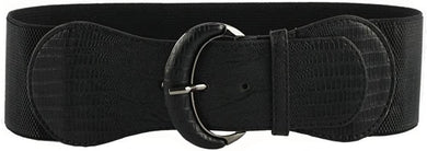 Black PU Leather Elastic Stretch Thick Wide Belt