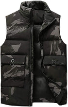 Load image into Gallery viewer, Men&#39;s Black Camo Outdoor Casual Stand Collar Padded Vest Coat