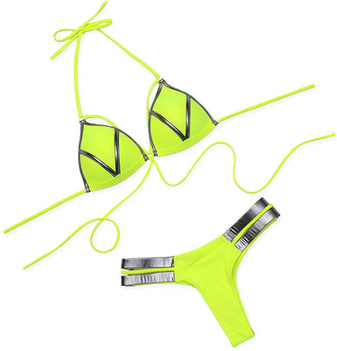 Wireless Neon Green Push up Padded Two Piece Set Swimsuit