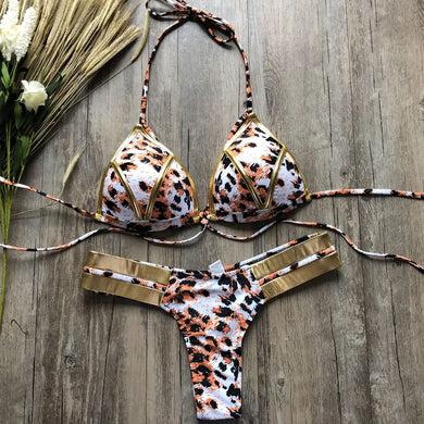 Underwire Leopard Print Push up Padded Two Piece Set Swimsuit